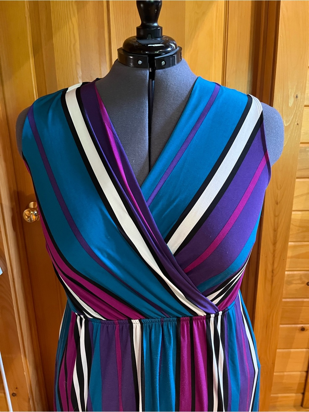 Lane Bryant Teal, Purple & White Striped One-Shoulder Wrap Dress